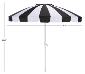 Buti 9 Ft Crank Umbrella With Black Stripe Canopy And White Pole — Durable Metal Frame, Easy Operation
