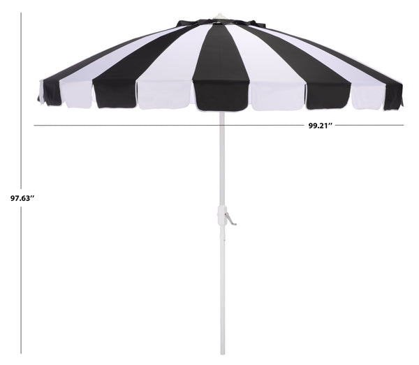 Buti 9 Ft Crank Umbrella With Black Stripe Canopy And White Pole — Durable Metal Frame, Easy Operation
