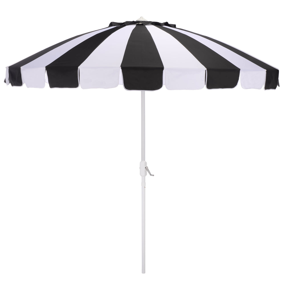 Buti 9 Ft Crank Umbrella With Black Stripe Canopy And White Pole — Durable Metal Frame, Easy Operation
