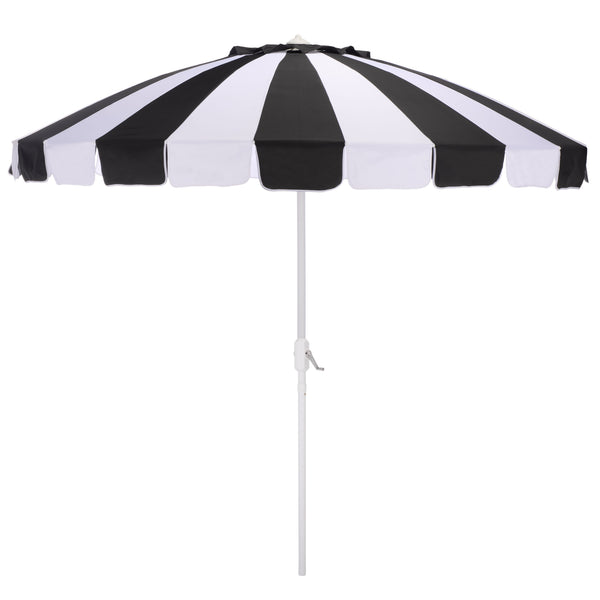 Buti 9 Ft Crank Umbrella With Black Stripe Canopy And White Pole — Durable Metal Frame, Easy Operation