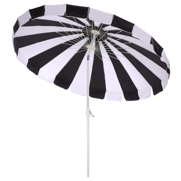 Buti 9 Ft Crank Umbrella With Black Stripe Canopy And White Pole — Durable Metal Frame, Easy Operation