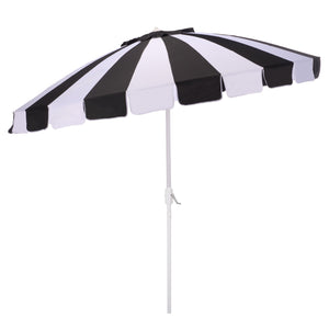 Buti 9 Ft Crank Umbrella With Black Stripe Canopy And White Pole — Durable Metal Frame, Easy Operation