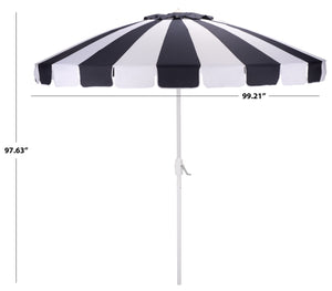 Buti 9 Ft Crank Umbrella With Black Stripe Canopy And White Pole — Durable Metal Frame, Easy Operation