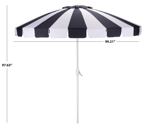 Buti 9 Ft Crank Umbrella With Black Stripe Canopy And White Pole — Durable Metal Frame, Easy Operation