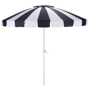 Buti 9 Ft Crank Umbrella With Black Stripe Canopy And White Pole — Durable Metal Frame, Easy Operation