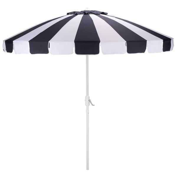 Buti 9 Ft Crank Umbrella With Black Stripe Canopy And White Pole — Durable Metal Frame, Easy Operation