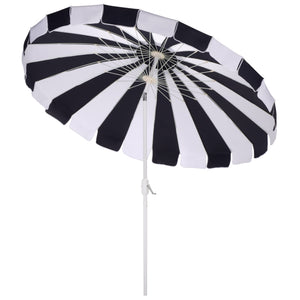 Buti 9 Ft Crank Umbrella With Black Stripe Canopy And White Pole — Durable Metal Frame, Easy Operation