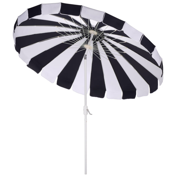 Buti 9 Ft Crank Umbrella With Black Stripe Canopy And White Pole — Durable Metal Frame, Easy Operation