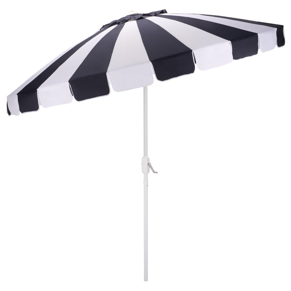 Buti 9 Ft Crank Umbrella With Black Stripe Canopy And White Pole — Durable Metal Frame, Easy Operation