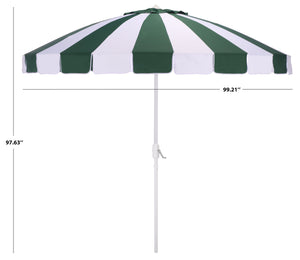 Buti 9 Ft Crank Umbrella With Black Stripe Canopy And White Pole — Durable Metal Frame, Easy Operation