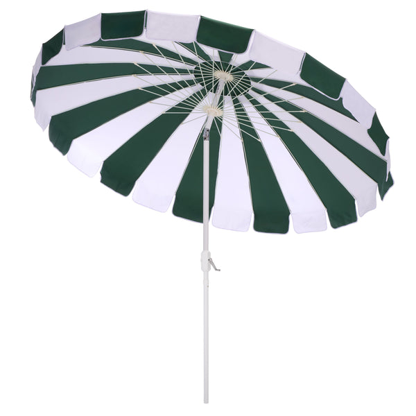 Buti 9 Ft Crank Umbrella With Black Stripe Canopy And White Pole — Durable Metal Frame, Easy Operation