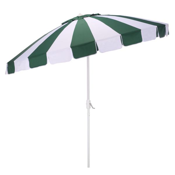 Buti 9 Ft Crank Umbrella With Black Stripe Canopy And White Pole — Durable Metal Frame, Easy Operation