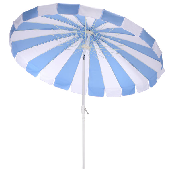 Buti 9 Ft Crank Umbrella With Black Stripe Canopy And White Pole — Durable Metal Frame, Easy Operation