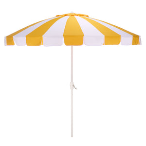 Buti 9 Ft Crank Umbrella With Black Stripe Canopy And White Pole — Durable Metal Frame, Easy Operation