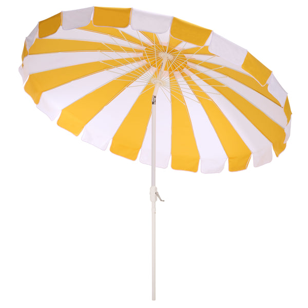 Buti 9 Ft Crank Umbrella With Black Stripe Canopy And White Pole — Durable Metal Frame, Easy Operation
