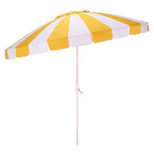 Buti 9 Ft Crank Umbrella With Black Stripe Canopy And White Pole — Durable Metal Frame, Easy Operation