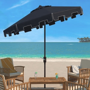Safavieh ZIMMERMAN 11FT Round Market Umbrella - Elegant Outdoor Shade with Classic Valance for Patios Navy / White PAT8100A