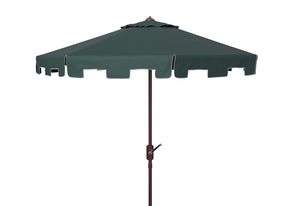 Safavieh ZIMMERMAN 11FT Round Market Umbrella - Elegant Outdoor Shade with Classic Valance for Patios Dark Green PAT8100B
