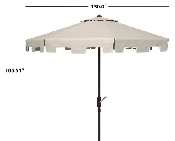 Safavieh ZIMMERMAN 11FT Round Market Umbrella - Elegant Outdoor Shade with Classic Valance for Patios Beige / White PAT8100C