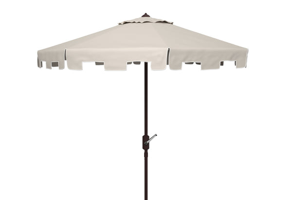Safavieh ZIMMERMAN 11FT Round Market Umbrella - Elegant Outdoor Shade with Classic Valance for Patios Beige / White PAT8100C