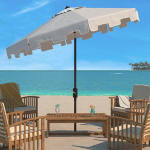 Safavieh ZIMMERMAN 11FT Round Market Umbrella - Elegant Outdoor Shade with Classic Valance for Patios Beige / White PAT8100C