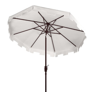 Safavieh ZIMMERMAN 11FT Round Market Umbrella - Elegant Outdoor Shade with Classic Valance for Patios Beige / White PAT8100C