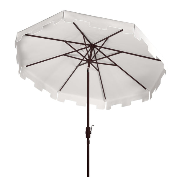 Safavieh ZIMMERMAN 11FT Round Market Umbrella - Elegant Outdoor Shade with Classic Valance for Patios Beige / White PAT8100C