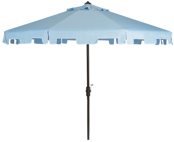 Safavieh ZIMMERMAN 11FT Round Market Umbrella - Elegant Outdoor Shade with Classic Valance for Patios Baby Blue / White PAT8100D
