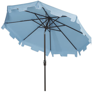Safavieh ZIMMERMAN 11FT Round Market Umbrella - Elegant Outdoor Shade with Classic Valance for Patios Baby Blue / White PAT8100D