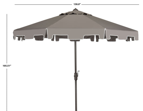Safavieh ZIMMERMAN 11FT Round Market Umbrella - Elegant Outdoor Shade with Classic Valance for Patios Grey PAT8100E