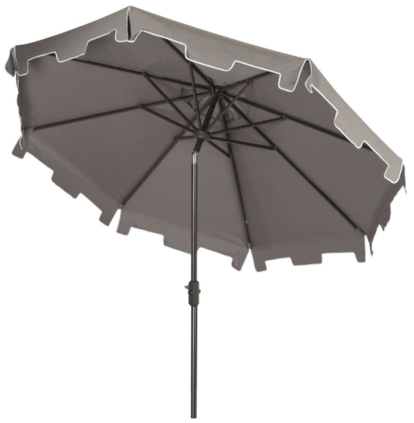 Safavieh ZIMMERMAN 11FT Round Market Umbrella - Elegant Outdoor Shade with Classic Valance for Patios Grey PAT8100E