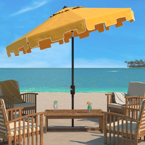 Safavieh ZIMMERMAN 11FT Round Market Umbrella - Elegant Outdoor Shade with Classic Valance for Patios Yellow PAT8100F