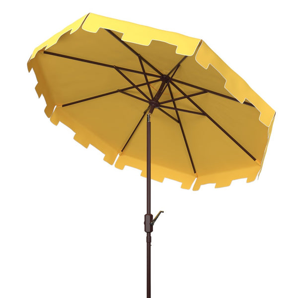 Safavieh ZIMMERMAN 11FT Round Market Umbrella - Elegant Outdoor Shade with Classic Valance for Patios Yellow PAT8100F