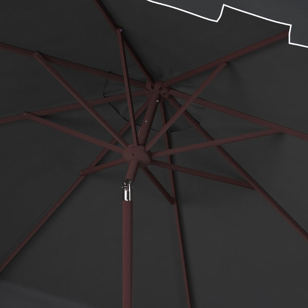 Safavieh ZIMMERMAN 11FT Round Market Umbrella - Elegant Outdoor Shade with Classic Valance for Patios Black PAT8100H