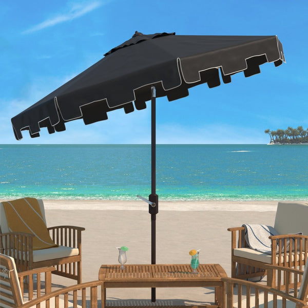 Safavieh ZIMMERMAN 11FT Round Market Umbrella - Elegant Outdoor Shade with Classic Valance for Patios Black PAT8100H