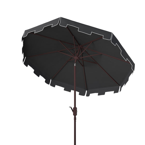 Safavieh ZIMMERMAN 11FT Round Market Umbrella - Elegant Outdoor Shade with Classic Valance for Patios Black PAT8100H