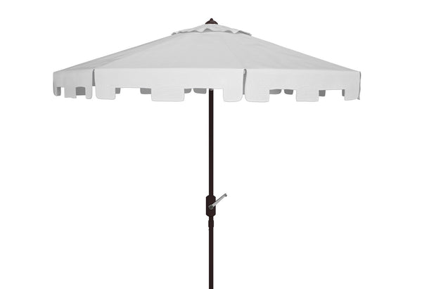 Safavieh ZIMMERMAN 11FT Round Market Umbrella - Elegant Outdoor Shade with Classic Valance for Patios White PAT8100K