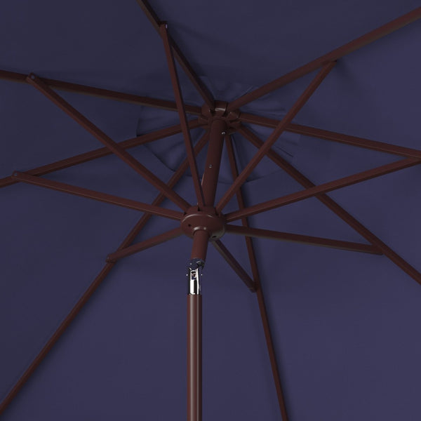 Safavieh HERLA 11ft Auto Tilt Market Umbrella - Stylish Sun Protection for Patios, Decks, and Outdoor Spaces Navy PAT8101C