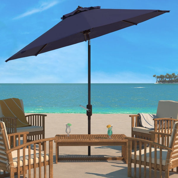 Safavieh HERLA 11ft Auto Tilt Market Umbrella - Stylish Sun Protection for Patios, Decks, and Outdoor Spaces Navy PAT8101C