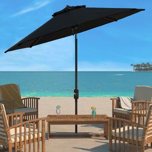 Safavieh HERLA 11ft Auto Tilt Market Umbrella - Stylish Sun Protection for Patios, Decks, and Outdoor Spaces Black PAT8101D
