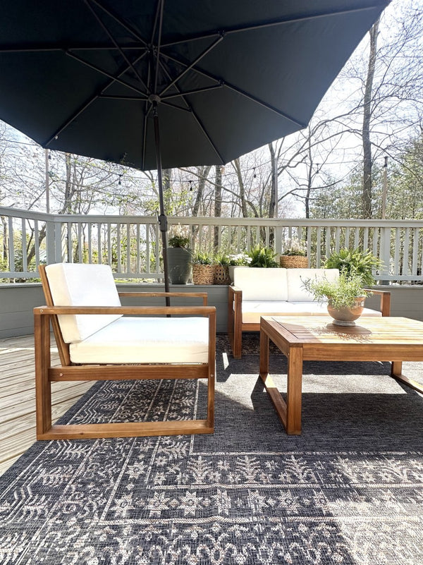 Safavieh HERLA 11ft Auto Tilt Market Umbrella - Stylish Sun Protection for Patios, Decks, and Outdoor Spaces Black PAT8101D