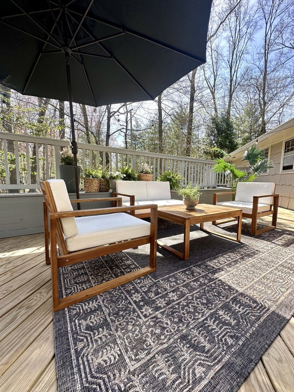 Safavieh HERLA 11ft Auto Tilt Market Umbrella - Stylish Sun Protection for Patios, Decks, and Outdoor Spaces Black PAT8101D