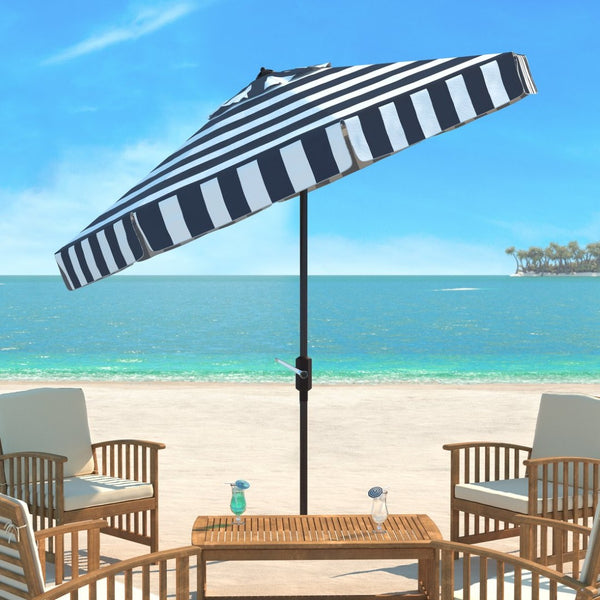 Safavieh ELSA FASHION LINE 11FT ROUND UMBRELLA - Elegant Market Umbrella for Stylish Outdoor Spaces Navy / White PAT8103B