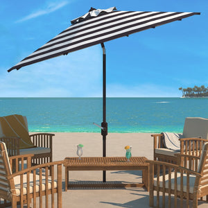 Safavieh IRIS 11FT Round Umbrella - Stylish Art Deco-Inspired Design for Ultimate Outdoor Shade & Elegance Black / White PAT8104A