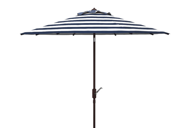 Safavieh IRIS 11FT Round Umbrella - Stylish Art Deco-Inspired Design for Ultimate Outdoor Shade & Elegance Navy / White PAT8104B