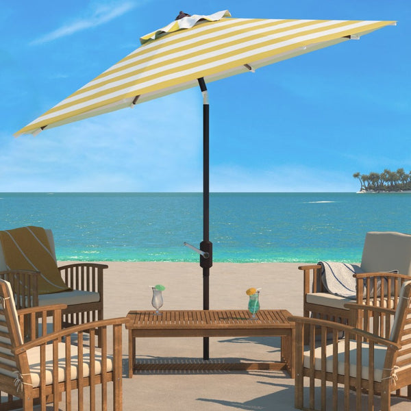 Safavieh IRIS 11FT Round Umbrella - Stylish Art Deco-Inspired Design for Ultimate Outdoor Shade & Elegance Orange / White PAT8104C