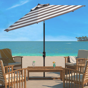 Safavieh IRIS 11FT Round Umbrella - Stylish Art Deco-Inspired Design for Ultimate Outdoor Shade & Elegance Grey / White PAT8104D