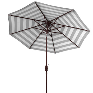 Safavieh IRIS 11FT Round Umbrella - Stylish Art Deco-Inspired Design for Ultimate Outdoor Shade & Elegance Grey / White PAT8104D