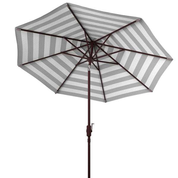 Safavieh IRIS 11FT Round Umbrella - Stylish Art Deco-Inspired Design for Ultimate Outdoor Shade & Elegance Grey / White PAT8104D