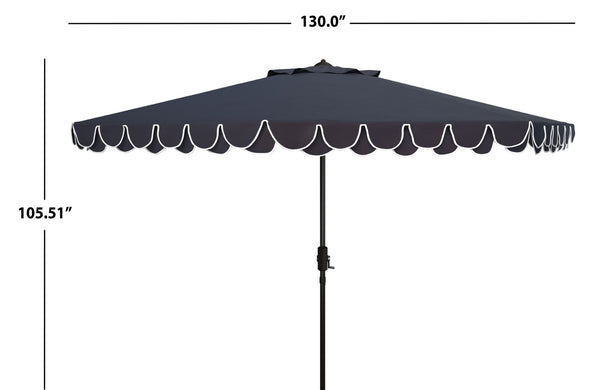 Safavieh ELEGANT Round 11-Foot Patio Umbrella with Petal Valance for Stylish Outdoor Living and Protection Navy / White PAT8106A